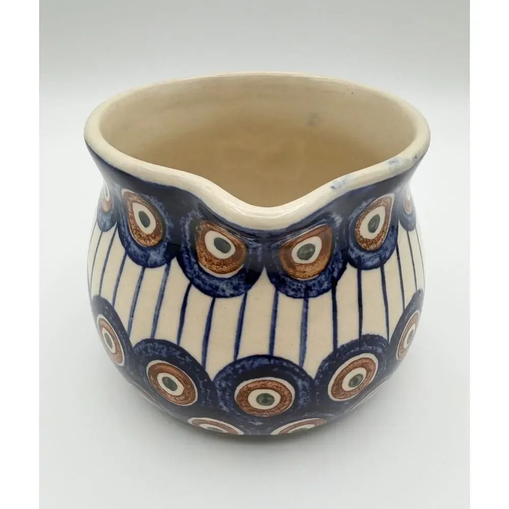 Boleslawiec Polish Pottery Handmade Stoneware Pitcher 16oz Blue Peacock Pattern